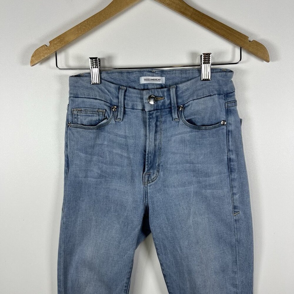 GOOD AMERICAN Good Waist Women's Size 0/25 Crop Skinny Jeans Distressed Raw Edge - Picture 5 of 13